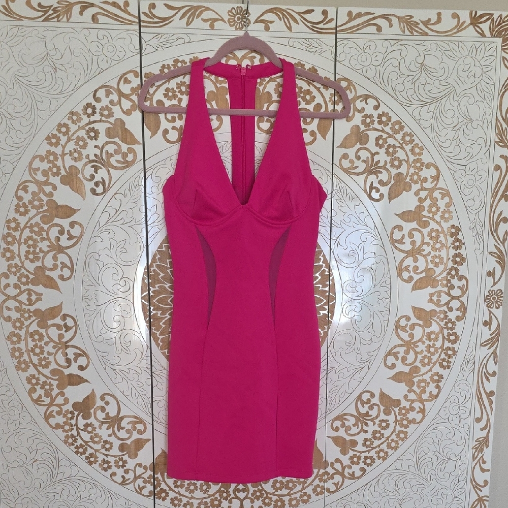 Bebe Pink Halter Bodycon Mini Dress